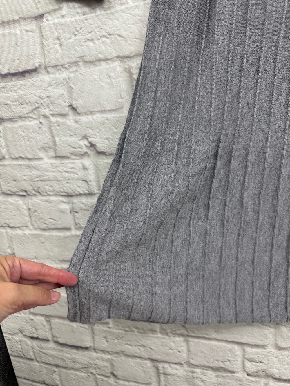 Eileen Fisher Petite M 100% Wool Ribbed Pleated A-Line Dress Gray - Picture 2 of 11